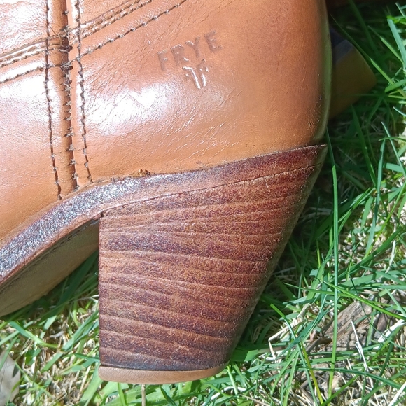 Vintage Frye Golden Tan Mid Calf Stacked High Heel Cowboy Cowgirl Boots 5.5 - Picture 13 of 15